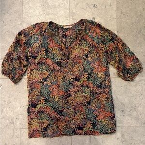 Tucker Floral Multicolor Half Button Women's Top sz L